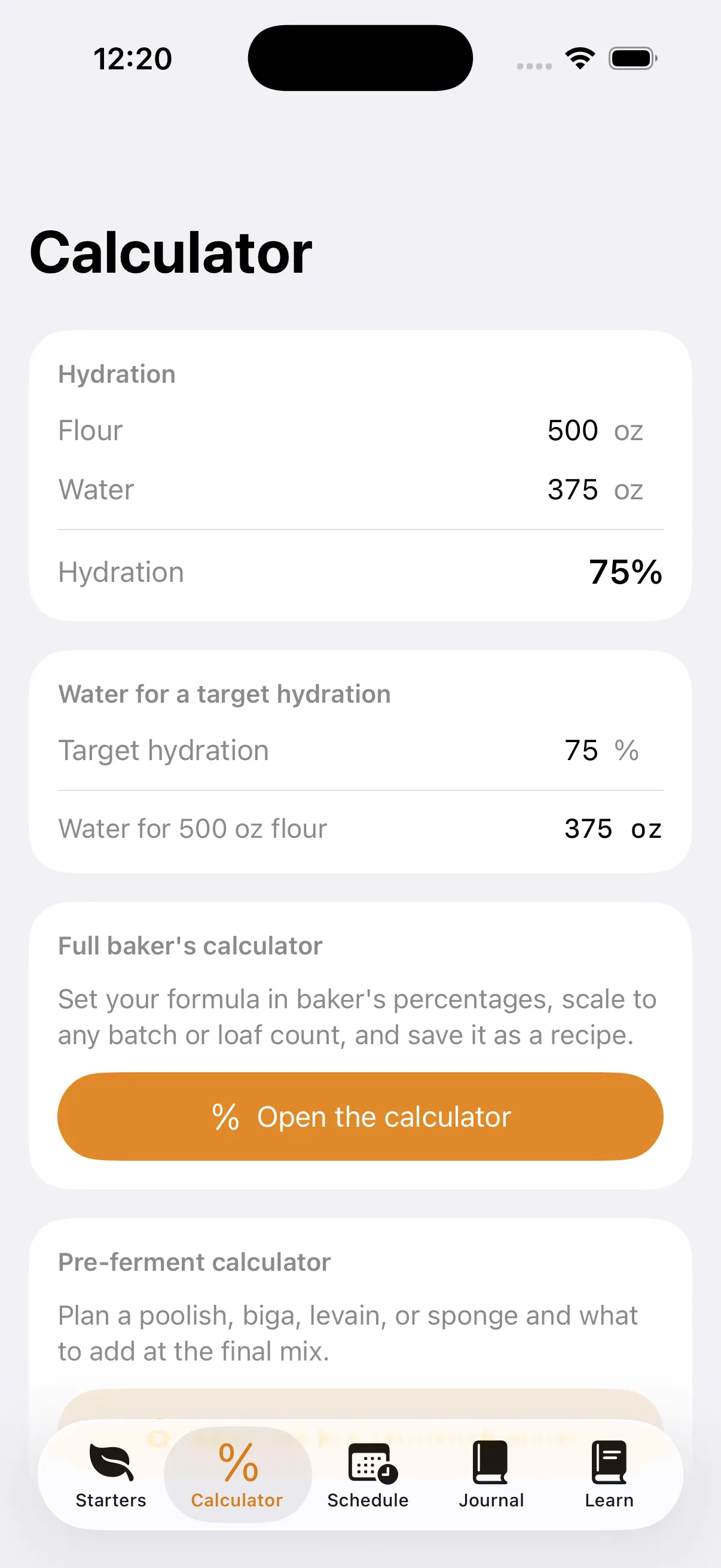 Banneton calculator screen