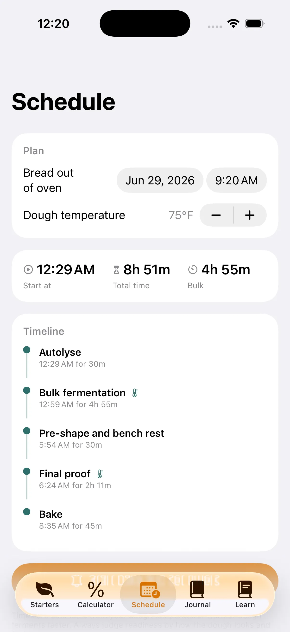 Banneton schedule screen